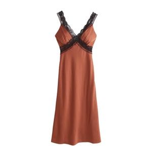 NWT Abercrombie satin lace slip dress XL brown and black
